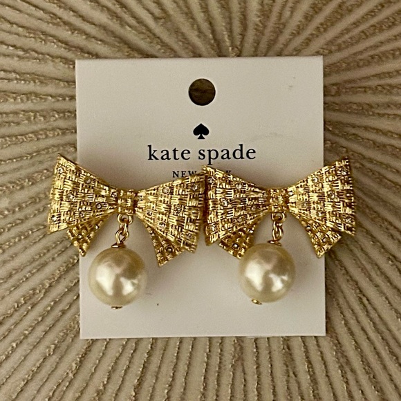 kate spade Jewelry - Kate Spade ♠️ Gold & Pearl “Wrapped in a Bow” Earrings NWT